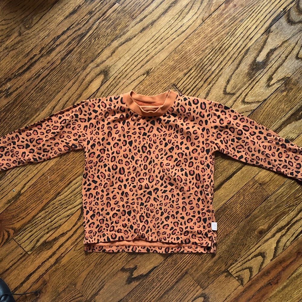 Kids Long Sleeve Leopard Print Top in Rust Orange